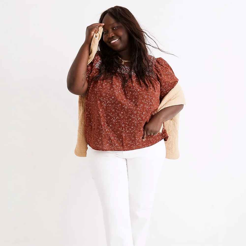 Madewell Square-Neck Smocked Top in Dotted Vines Women’s 3X